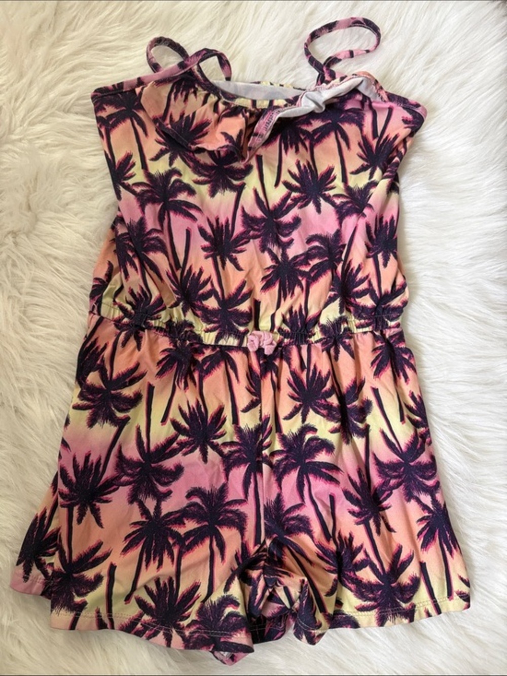 wonder nation Pink & Yellow Palm-Print Girls' Romper